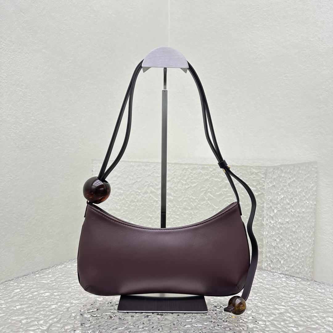 JACQUEMUS Smooth Calfskin Le Bisou Perle Medium Brown Jacquemus 00499