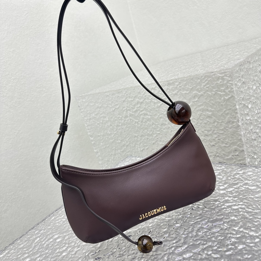 JACQUEMUS Smooth Calfskin Le Bisou Perle Medium Brown Jacquemus 00499