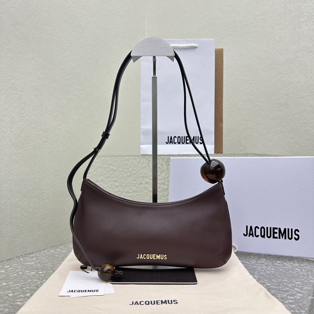 JACQUEMUS Smooth Calfskin Le Bisou Perle Medium Brown Jacquemus 00499