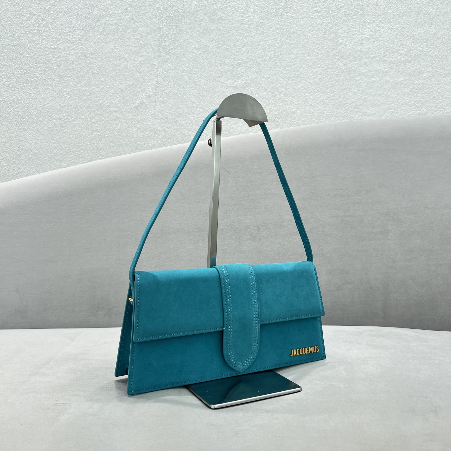 JACQUEMUS Suede Le Bambino Long Dark Turquoise BAG in blue 1417205  Jacquemus 00689