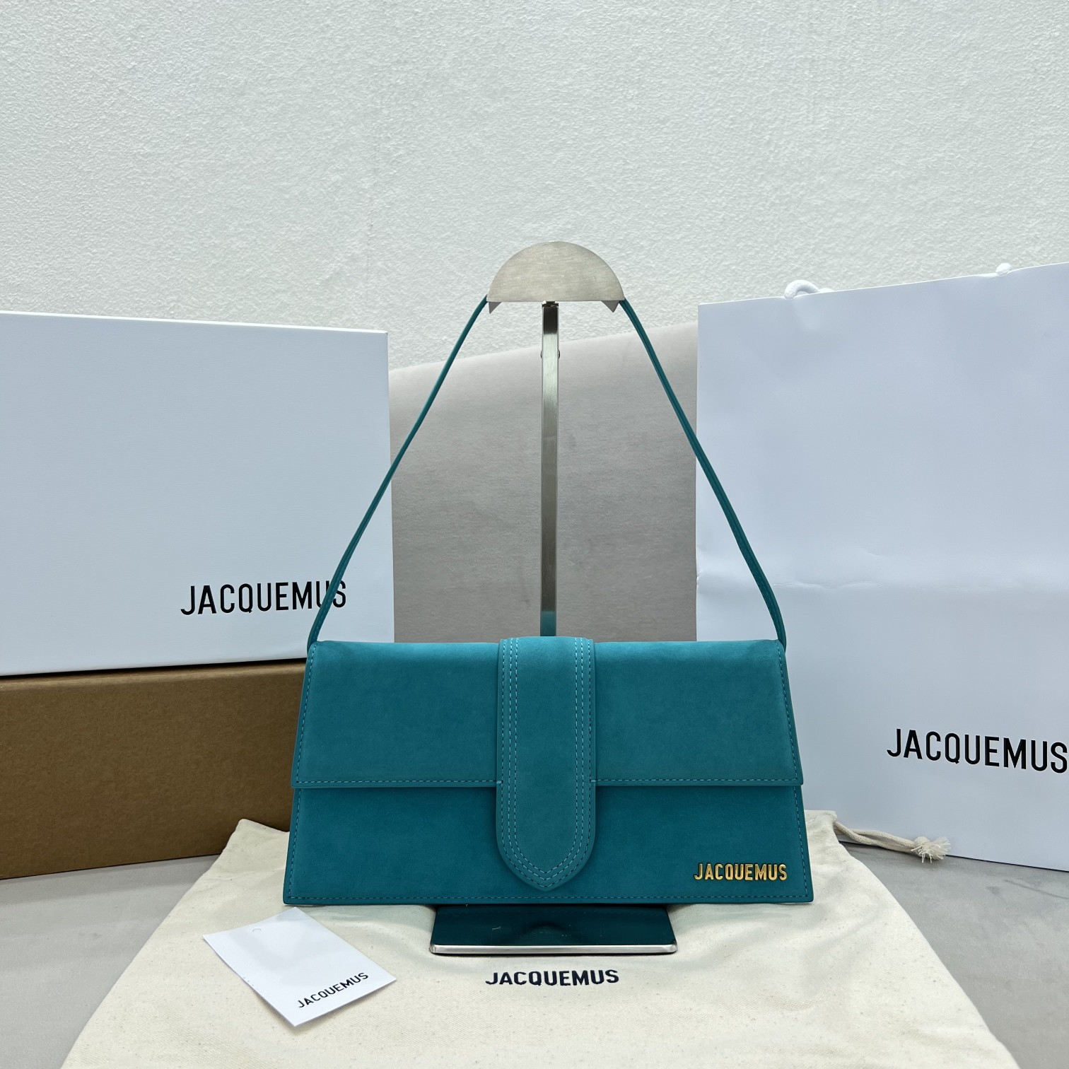 JACQUEMUS Suede Le Bambino Long Dark Turquoise BAG in blue 1417205  Jacquemus 00689