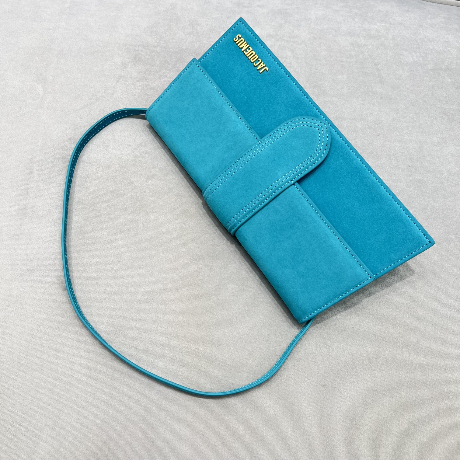 JACQUEMUS Suede Le Bambino Long Dark Turquoise BAG in blue 1417205  Jacquemus 00689