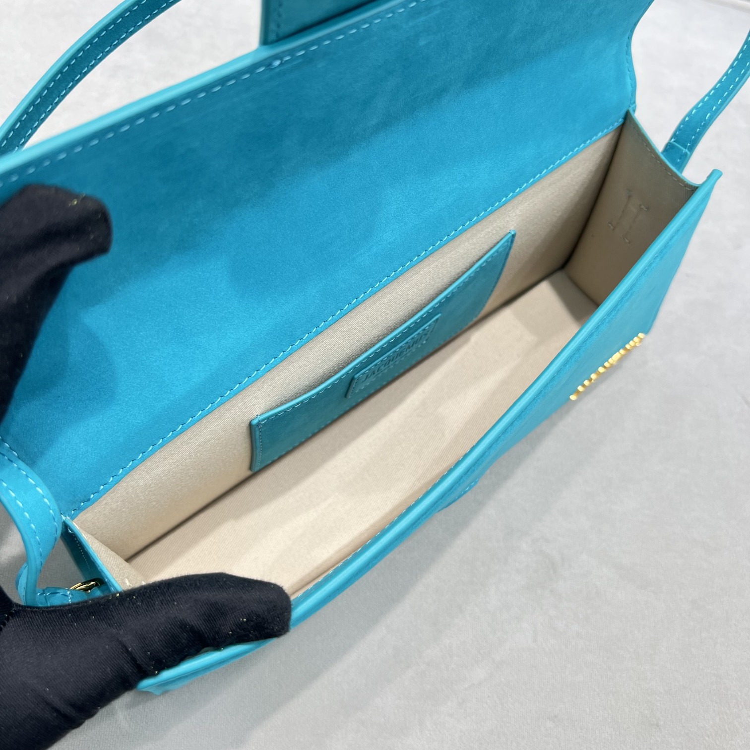 JACQUEMUS Suede Le Bambino Long Dark Turquoise BAG in blue 1417205  Jacquemus 00689