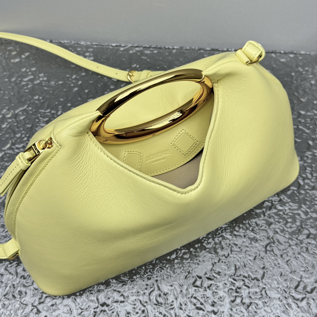 JACQUEMUS Calfskin Le Calino Ring Top Handle Bag Pale Yellow