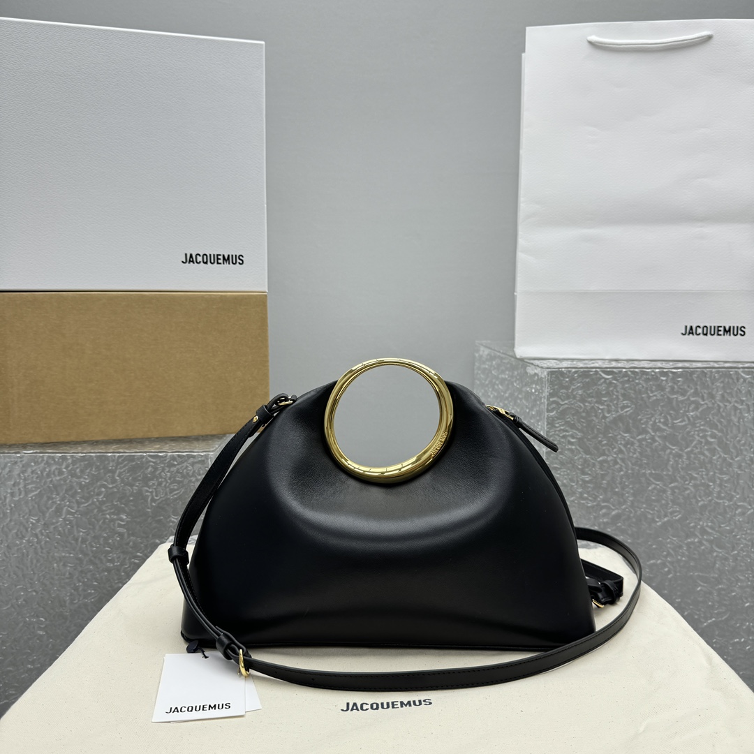 JACQUEMUS Lambskin Le Calino Ring Top Handle Bag Black 1625181