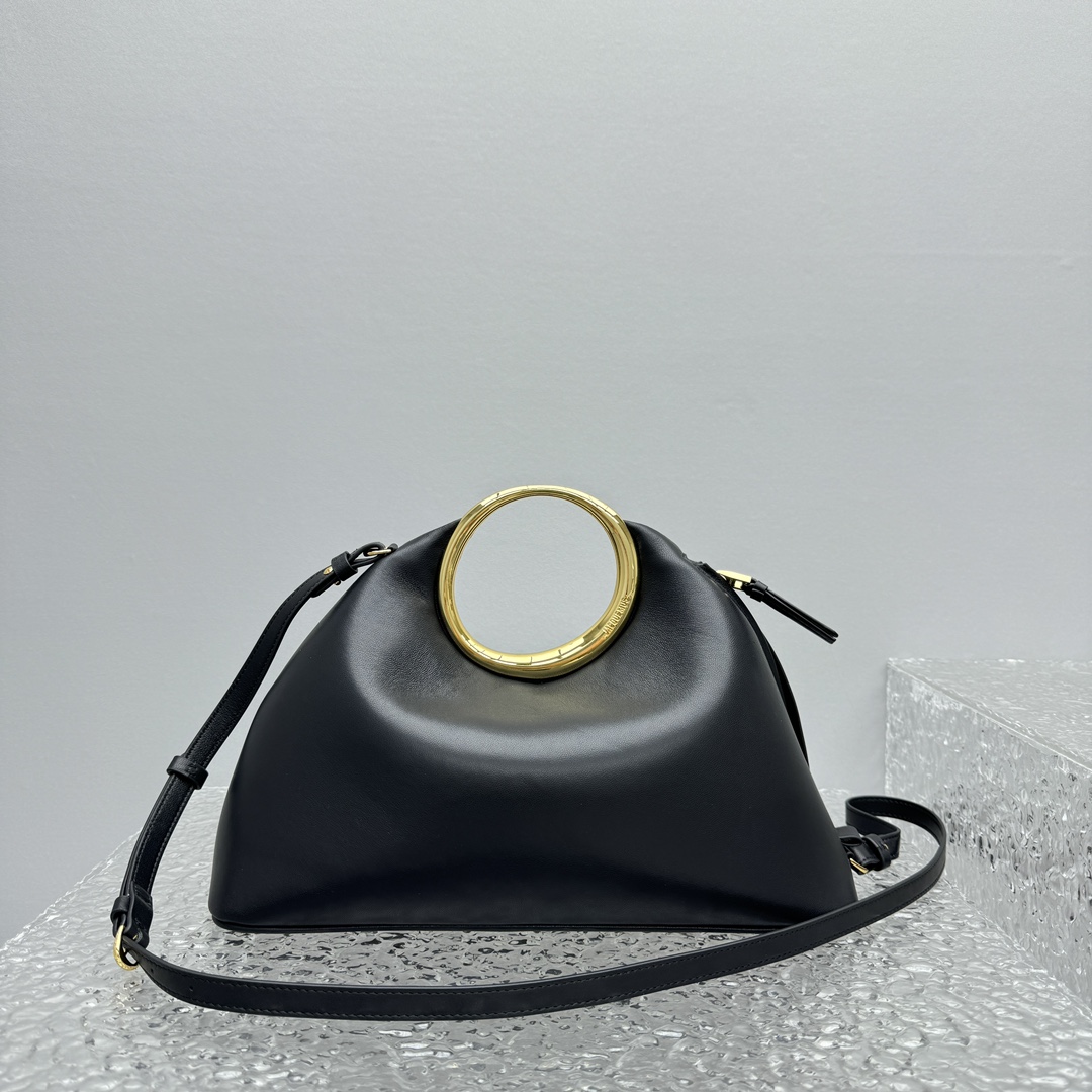 JACQUEMUS Lambskin Le Calino Ring Top Handle Bag Black 1625181