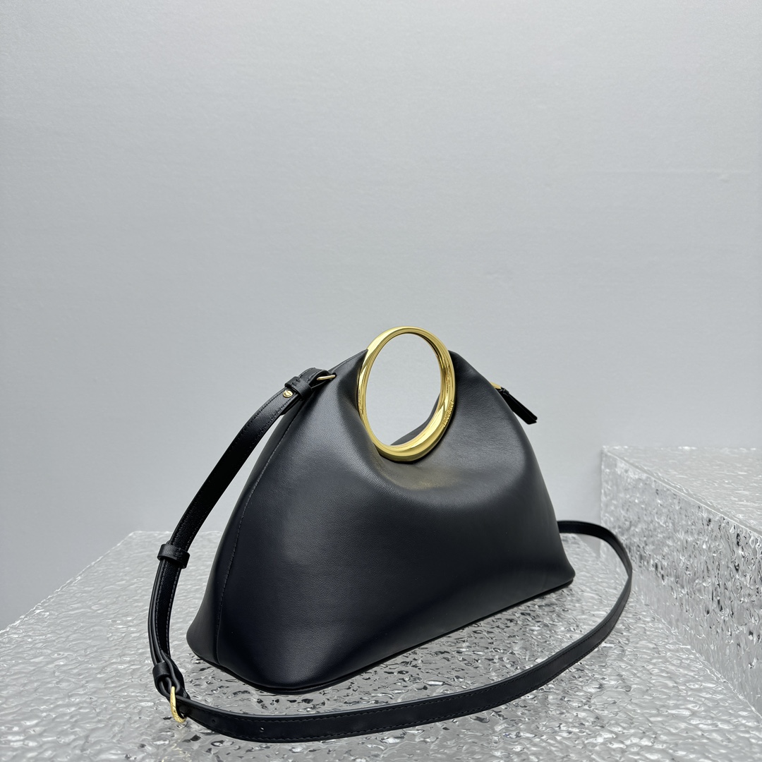 JACQUEMUS Lambskin Le Calino Ring Top Handle Bag Black 1625181