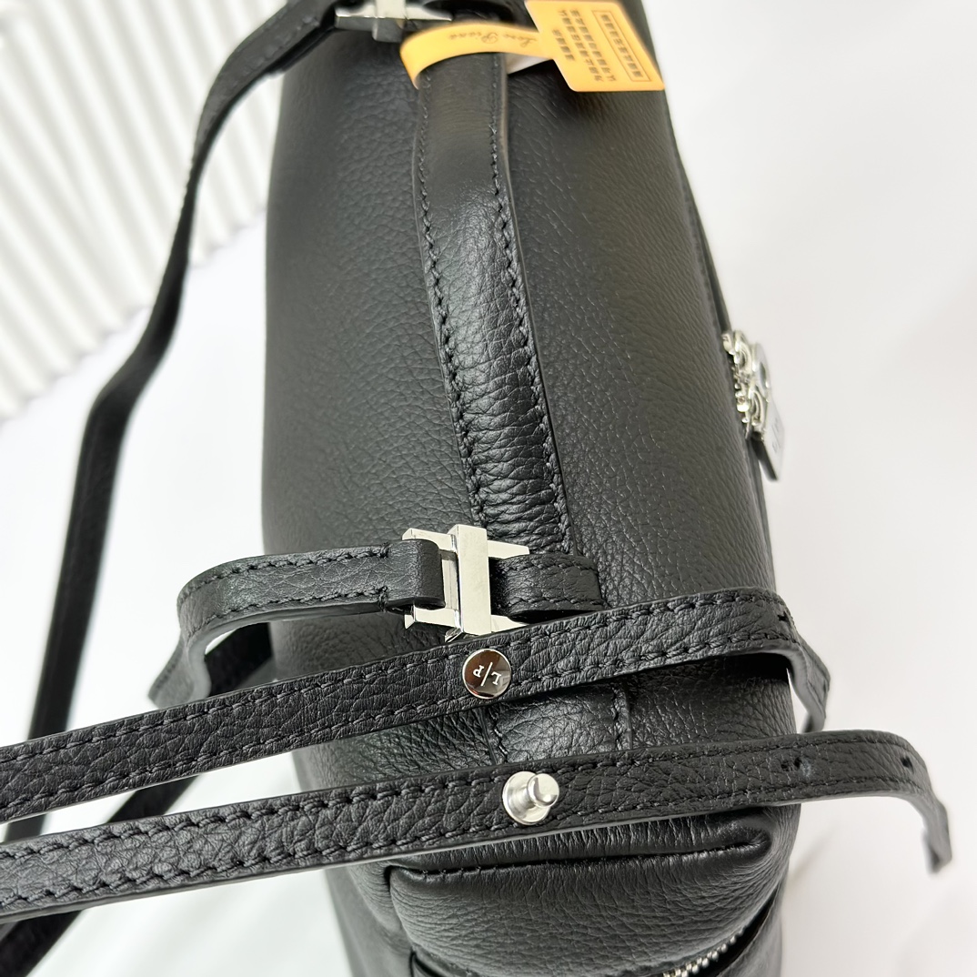 Loro Piana Black Extra Pocket L23.5 Backpack in Calfskin Leather for Women