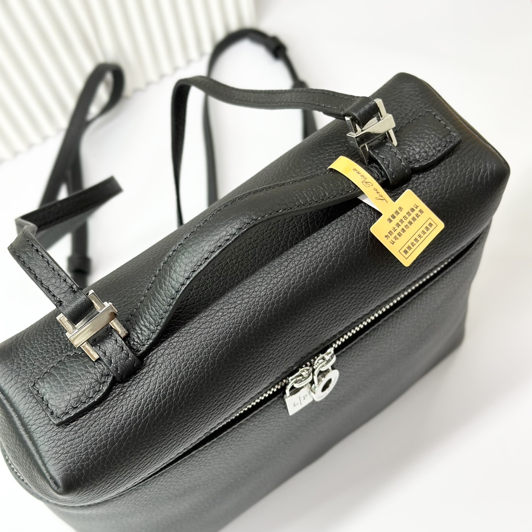 Loro Piana Black Extra Pocket L23.5 Backpack in Calfskin Leather for Women