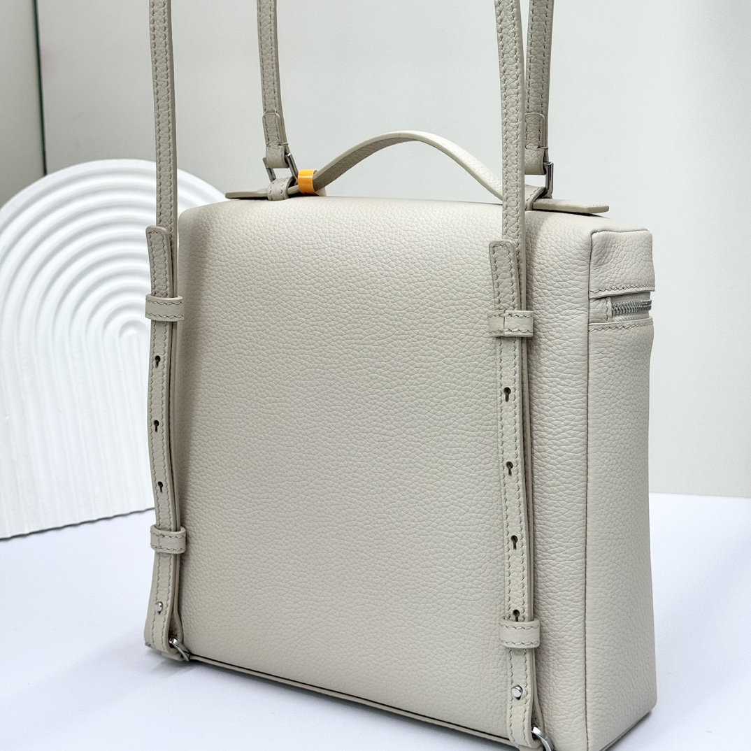 Loro Piana gray Extra Pocket L23.5 Backpack in Calfskin Leather for Women