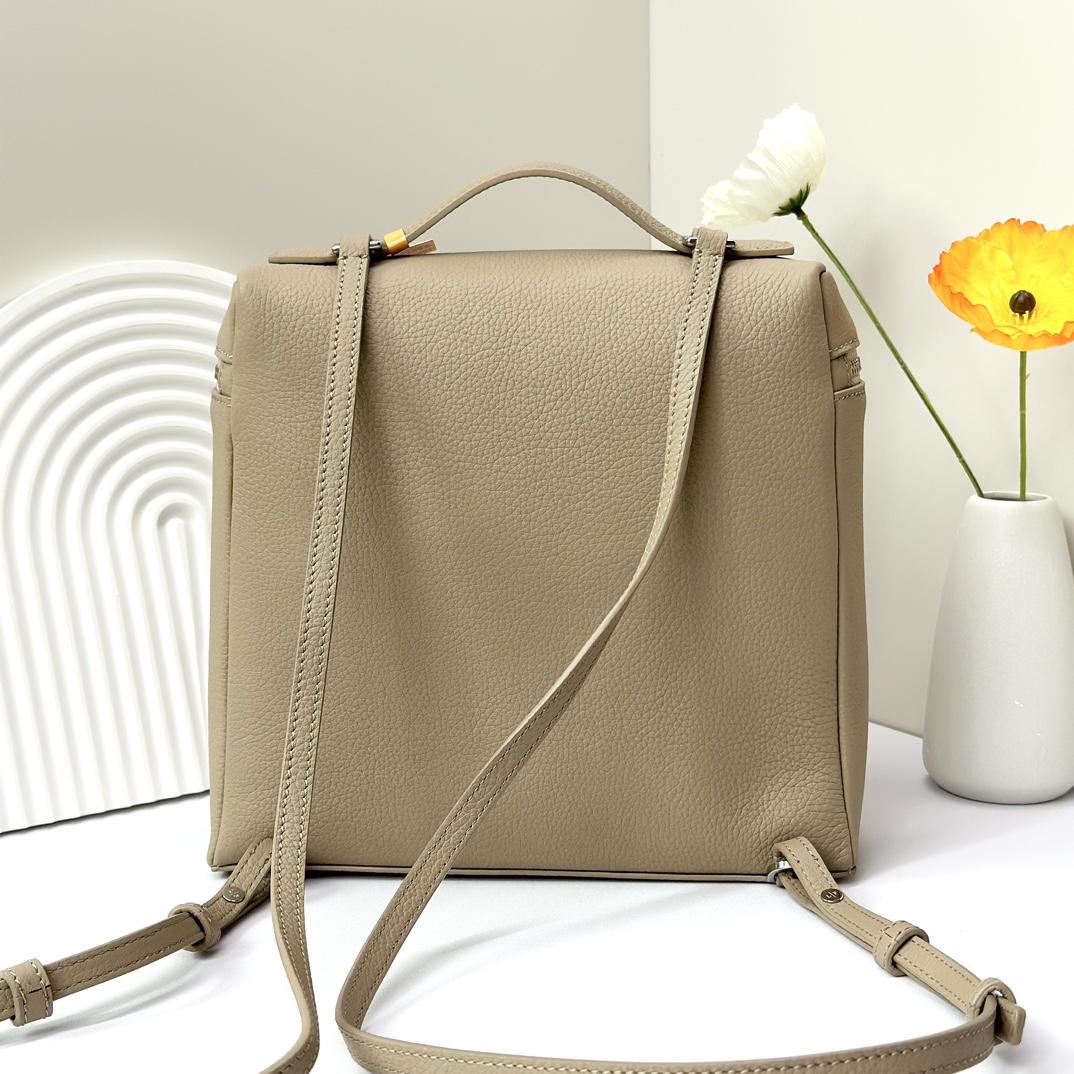 Loro Piana Beige Extra Pocket L23.5 Backpack in Calfskin Leather for Women