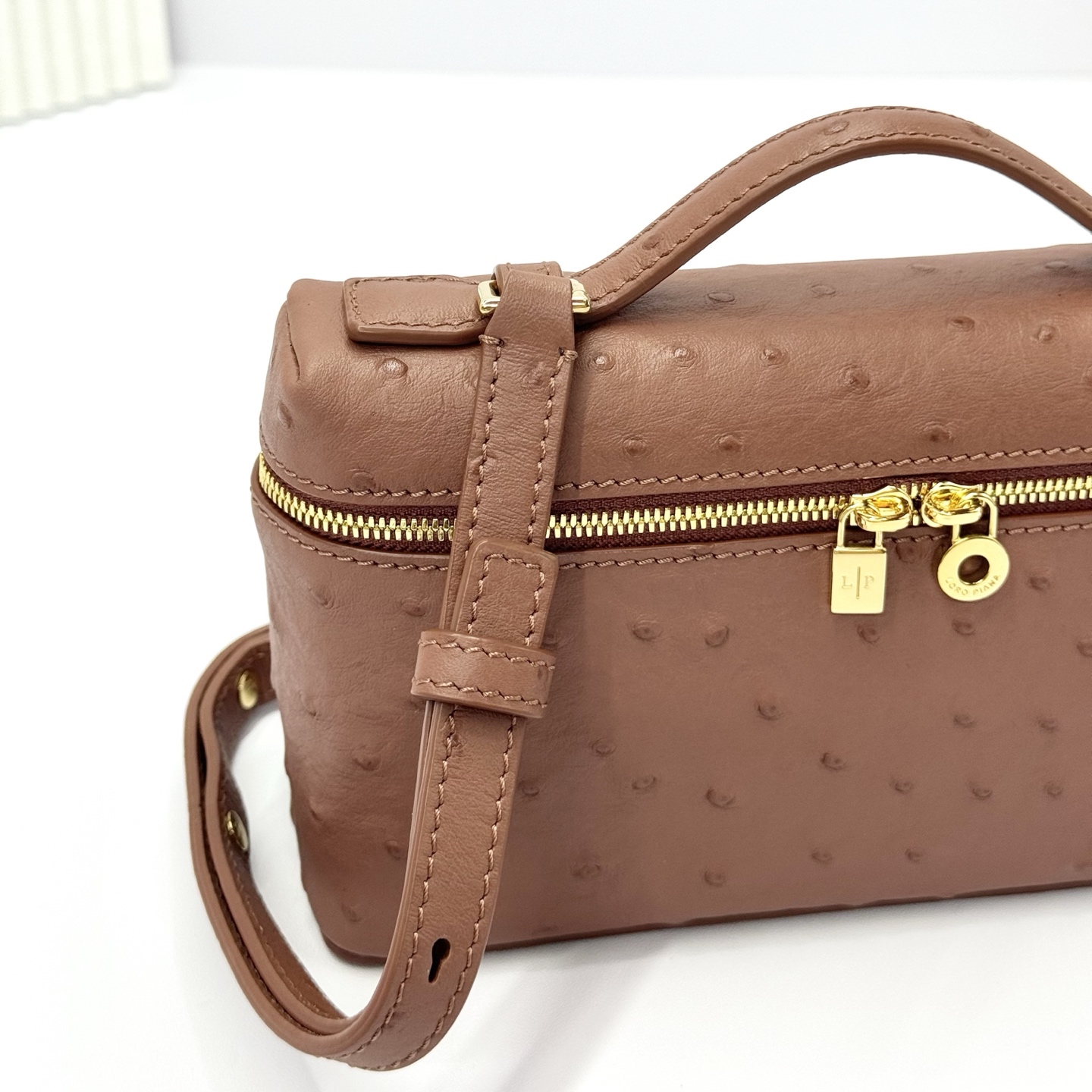 Buy Loro Piana brown Extra Pocket L19 Bag in Ostrich Leather For Women Online