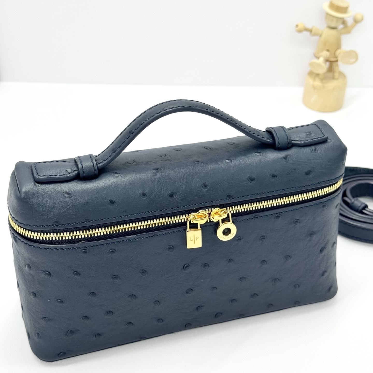 Loro Piana blue navy Extra Pocket L19 Bag in Ostrich Leather For Women Online