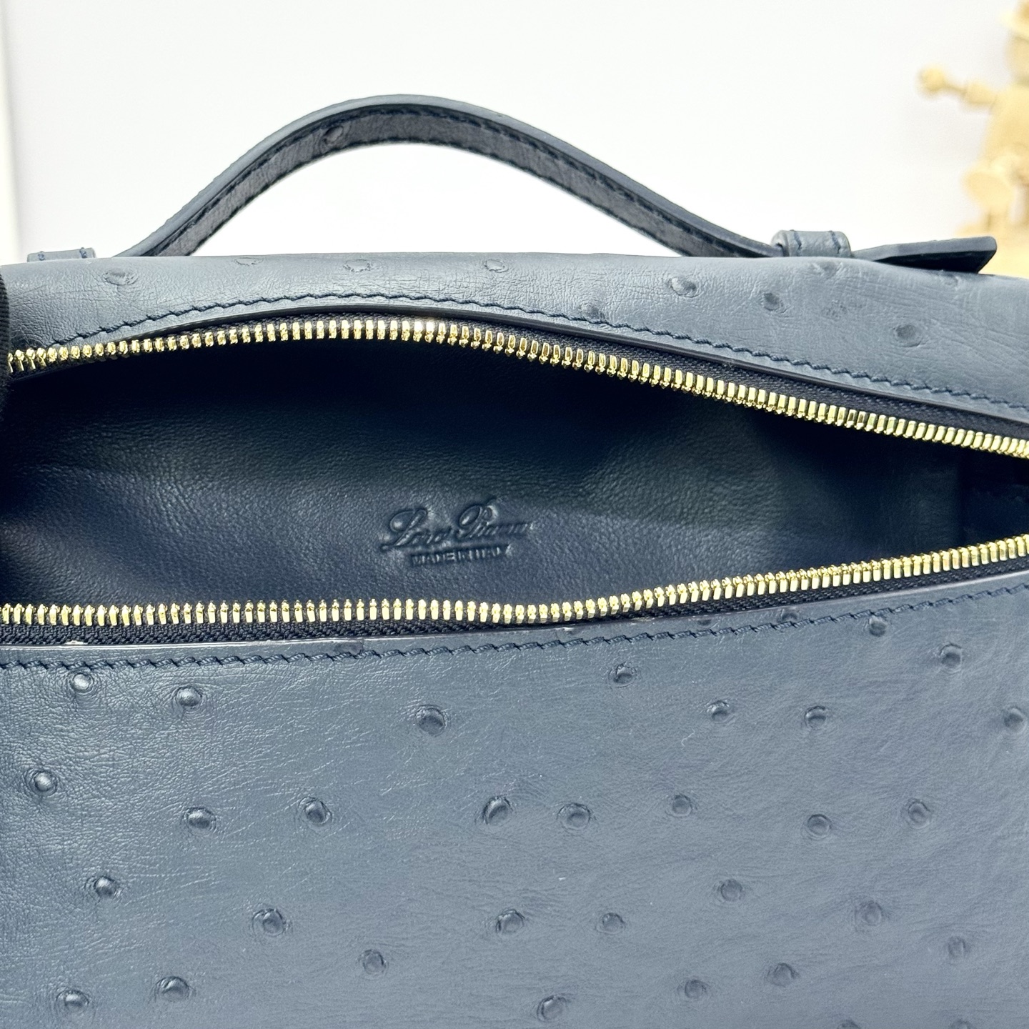 Loro Piana blue navy Extra Pocket L19 Bag in Ostrich Leather For Women Online