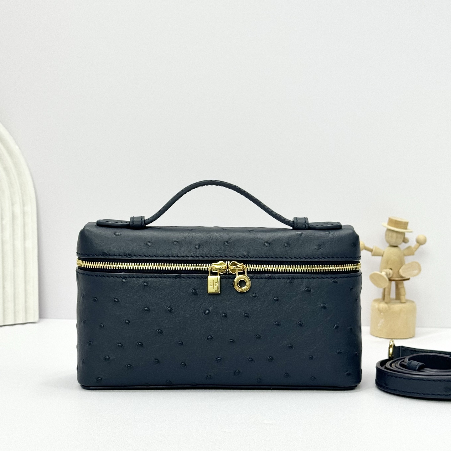 Loro Piana blue navy Extra Pocket L19 Bag in Ostrich Leather For Women Online
