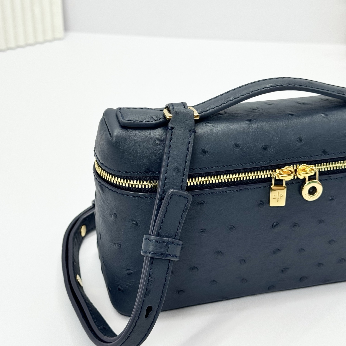 Loro Piana blue navy Extra Pocket L19 Bag in Ostrich Leather For Women Online