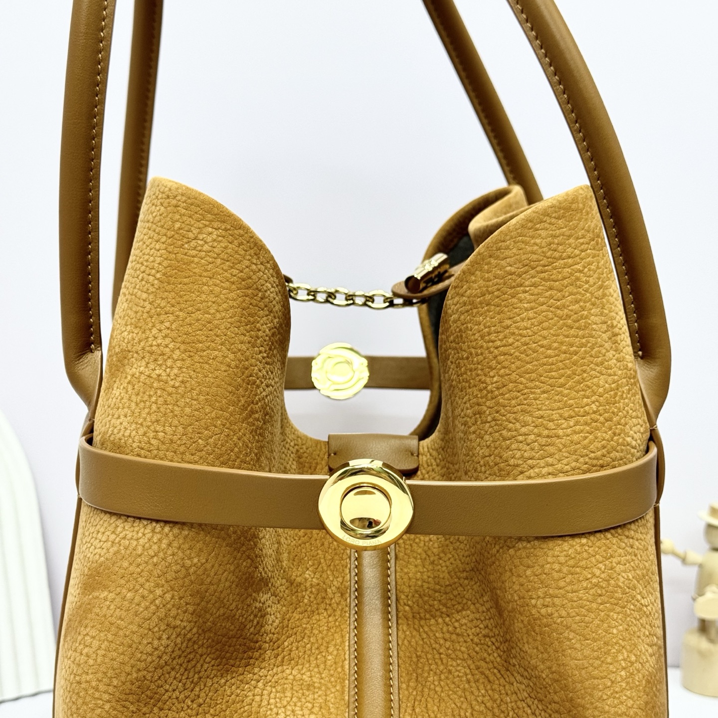 Loro Piana Ghiera Shopper Large Calfskin Bon Ton Brown/Sun Gold