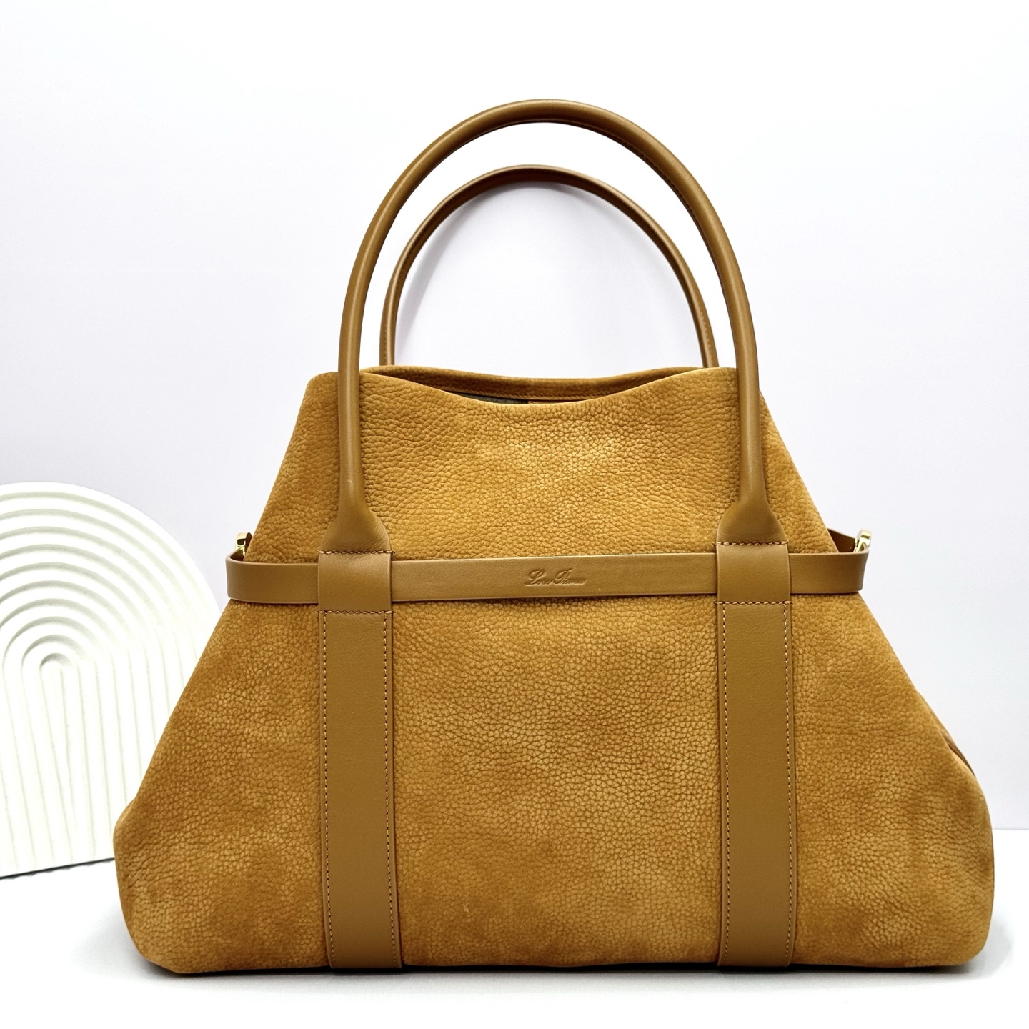 Loro Piana Ghiera Shopper Large Calfskin Bon Ton Brown/Sun Gold