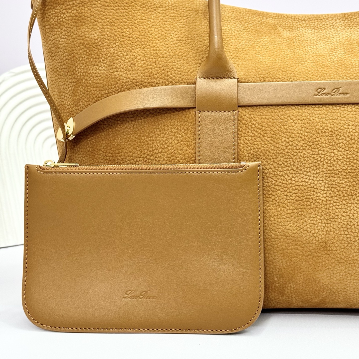 Loro Piana Ghiera Shopper Large Calfskin Bon Ton Brown/Sun Gold