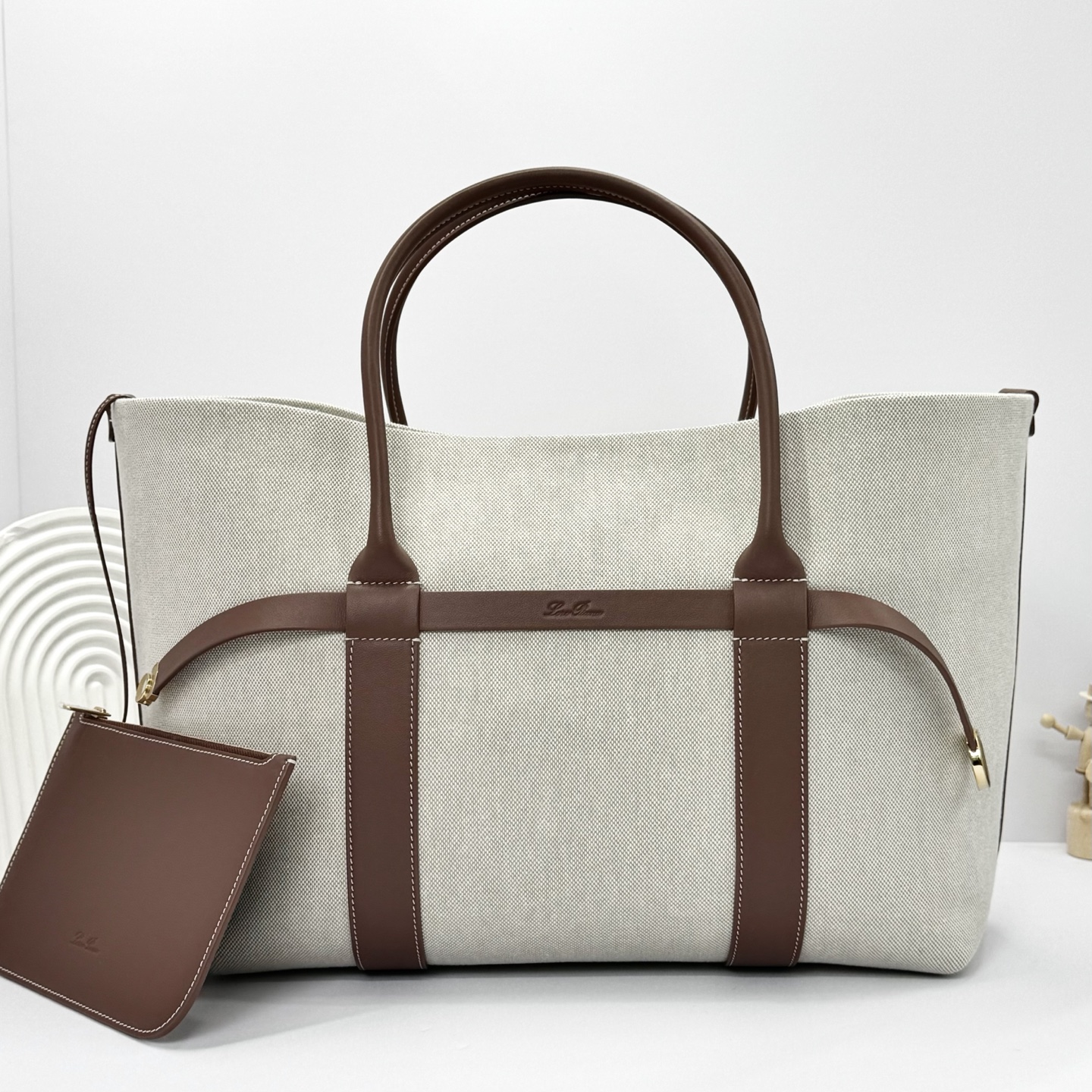 Loro Piana Ghiera Shopper Large Cotton, Linen Natural/Caramel