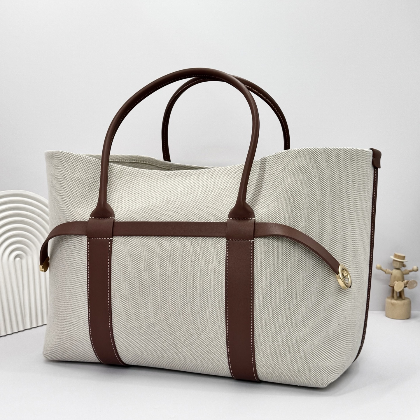 Loro Piana Ghiera Shopper Large Cotton, Linen Natural/Caramel