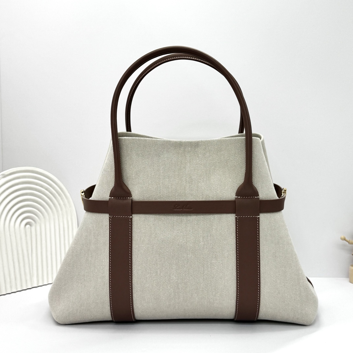 Loro Piana Ghiera Shopper Large Cotton, Linen Natural/Caramel