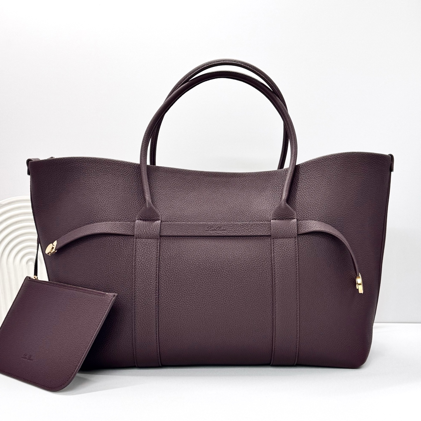 Loro Piana Ghiera Shopper Large Calfskin Azuki Beans/Sun Gold | Loro