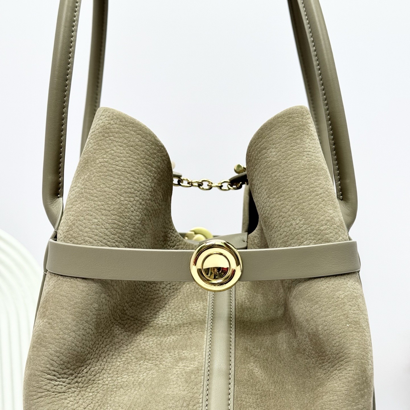 Loro Piana Ghiera Shopper Large Calfskin Fume green/Sun Gold | Loro Piana CC