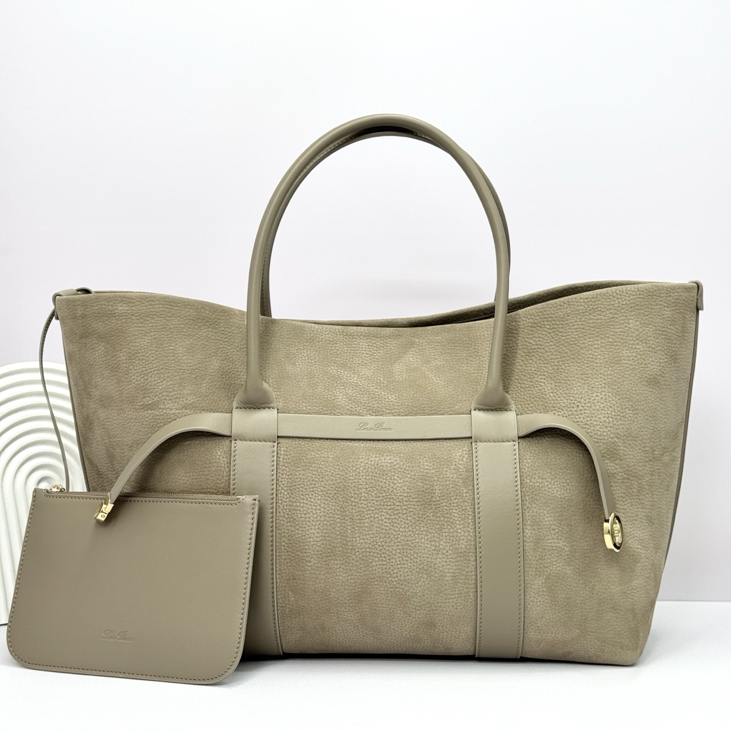 Loro Piana Ghiera Shopper Large Calfskin Fume green/Sun Gold | Loro Piana CC