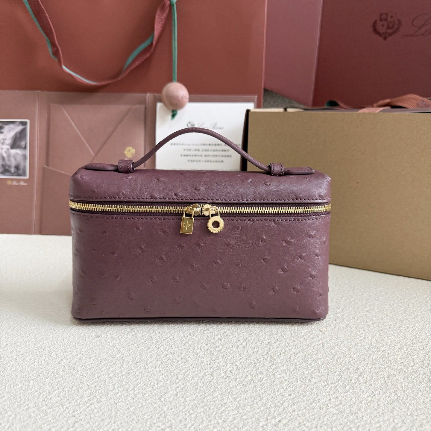 Loro Piana Extra Pocket L19 Ostrich Leather Color Whisper brow red