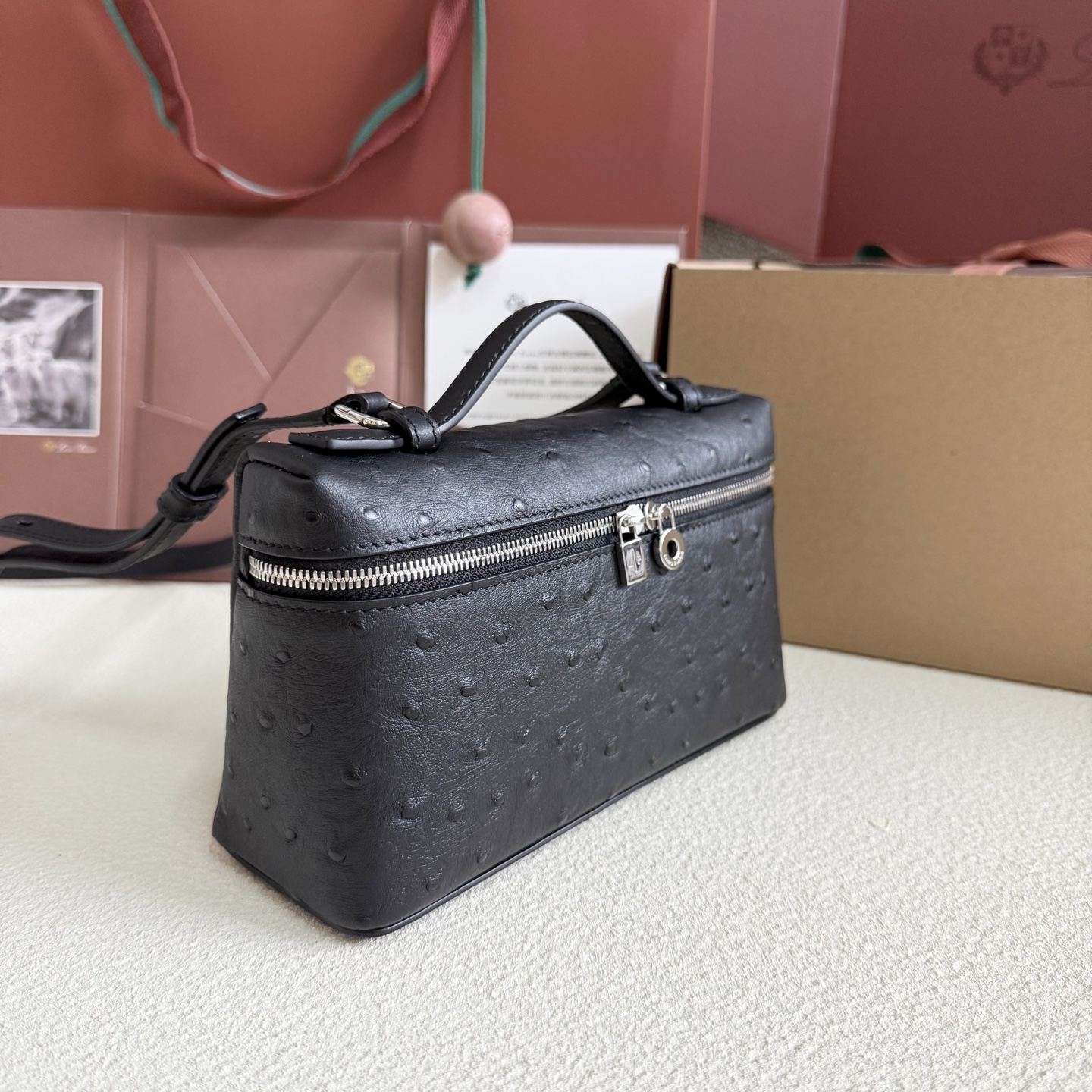 Loro Piana Extra Pocket L19 Ostrich Leather Color Whisper black