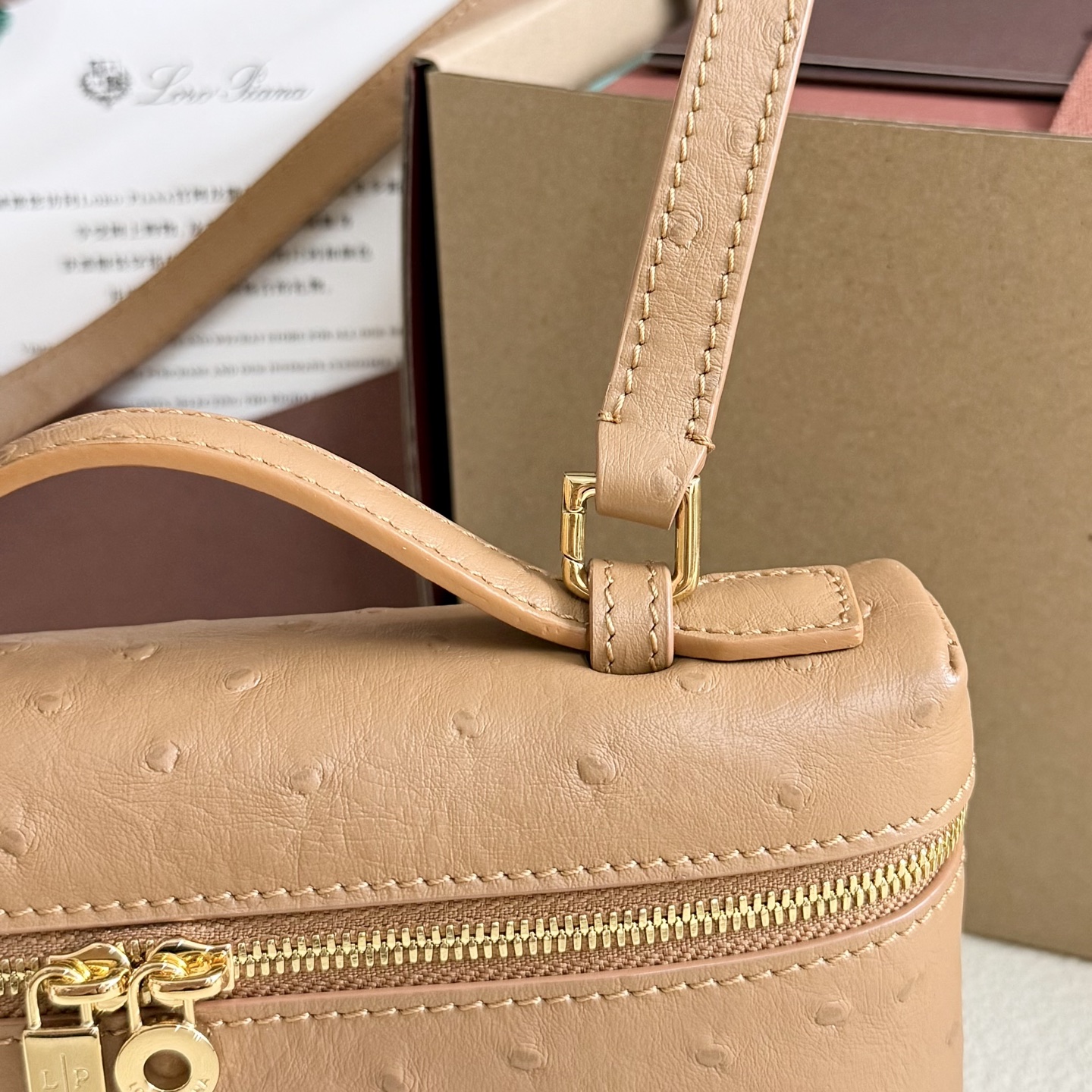 Loro Piana Extra Pocket L19 Ostrich Leather Color Whisper brown