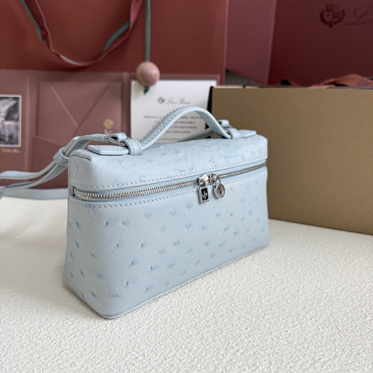 Loro Piana Extra Pocket L19 Ostrich Leather Color Whisper blue sky