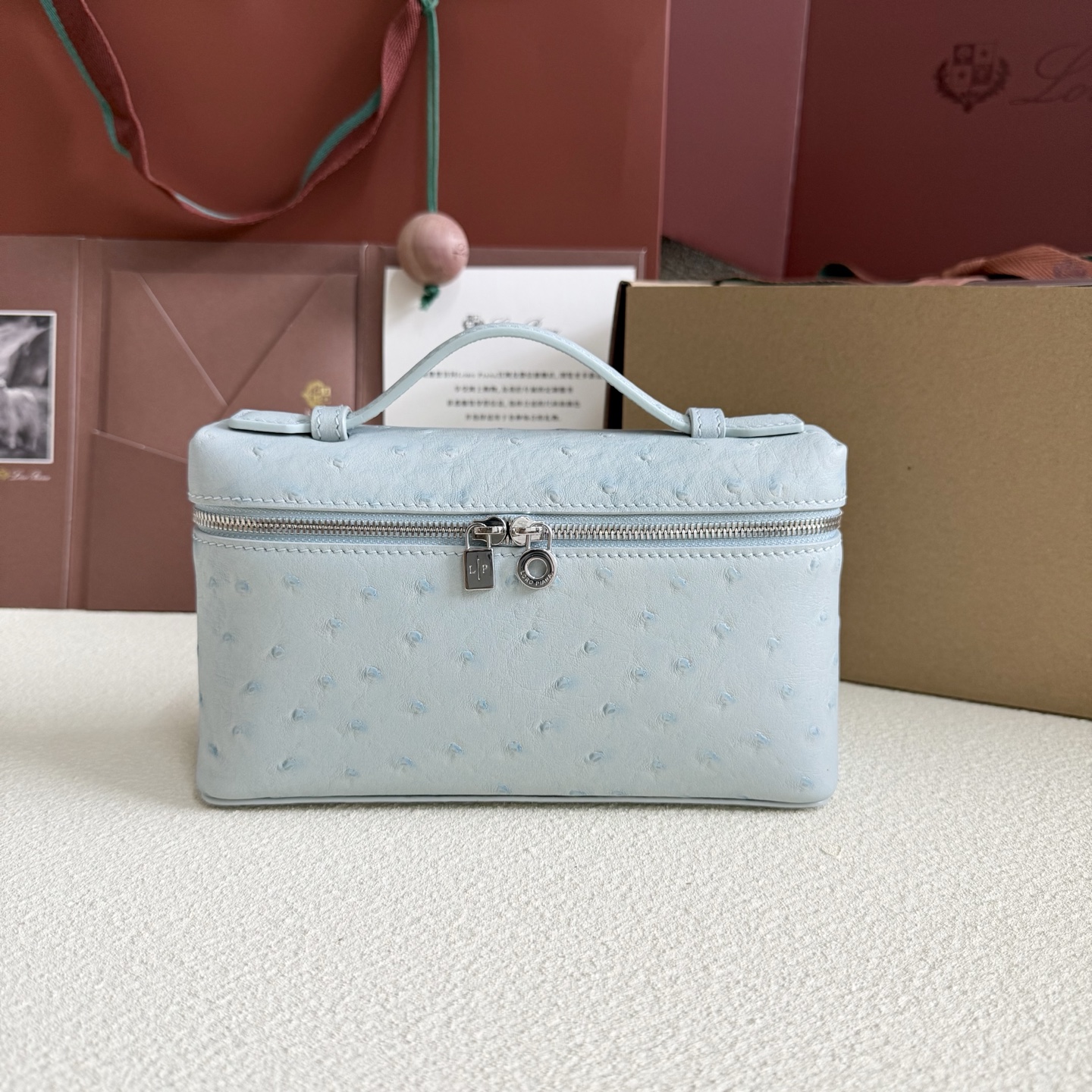Loro Piana Extra Pocket L19 Ostrich Leather Color Whisper blue sky