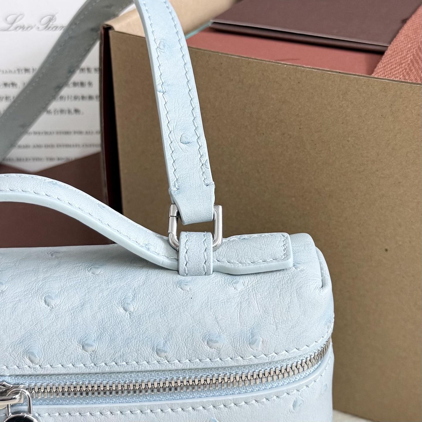 Loro Piana Extra Pocket L19 Ostrich Leather Color Whisper blue sky