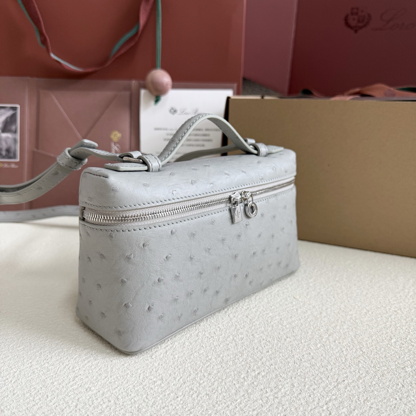Loro Piana Extra Pocket L19 Ostrich Leather Color Whisper gray