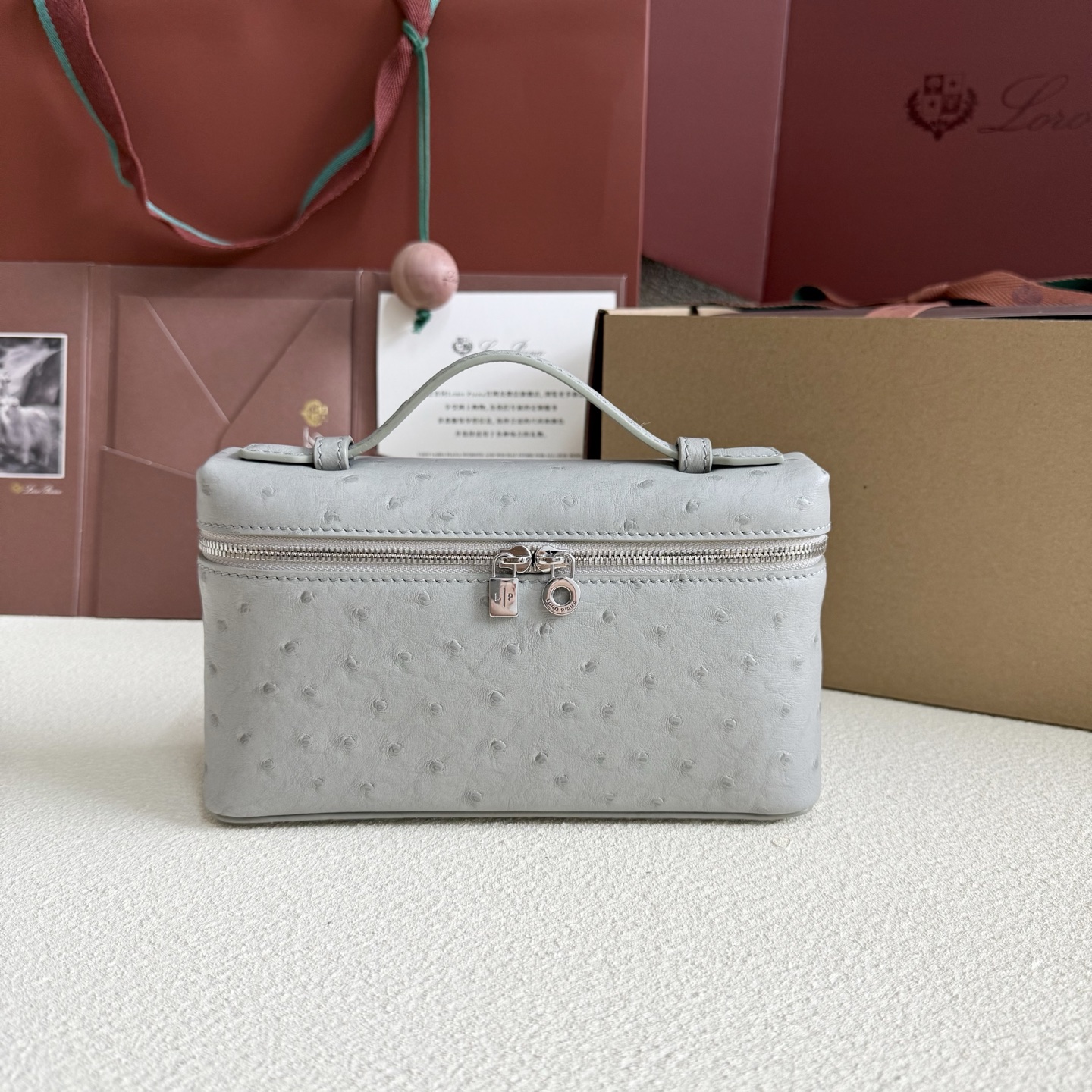 Loro Piana Extra Pocket L19 Ostrich Leather Color Whisper gray