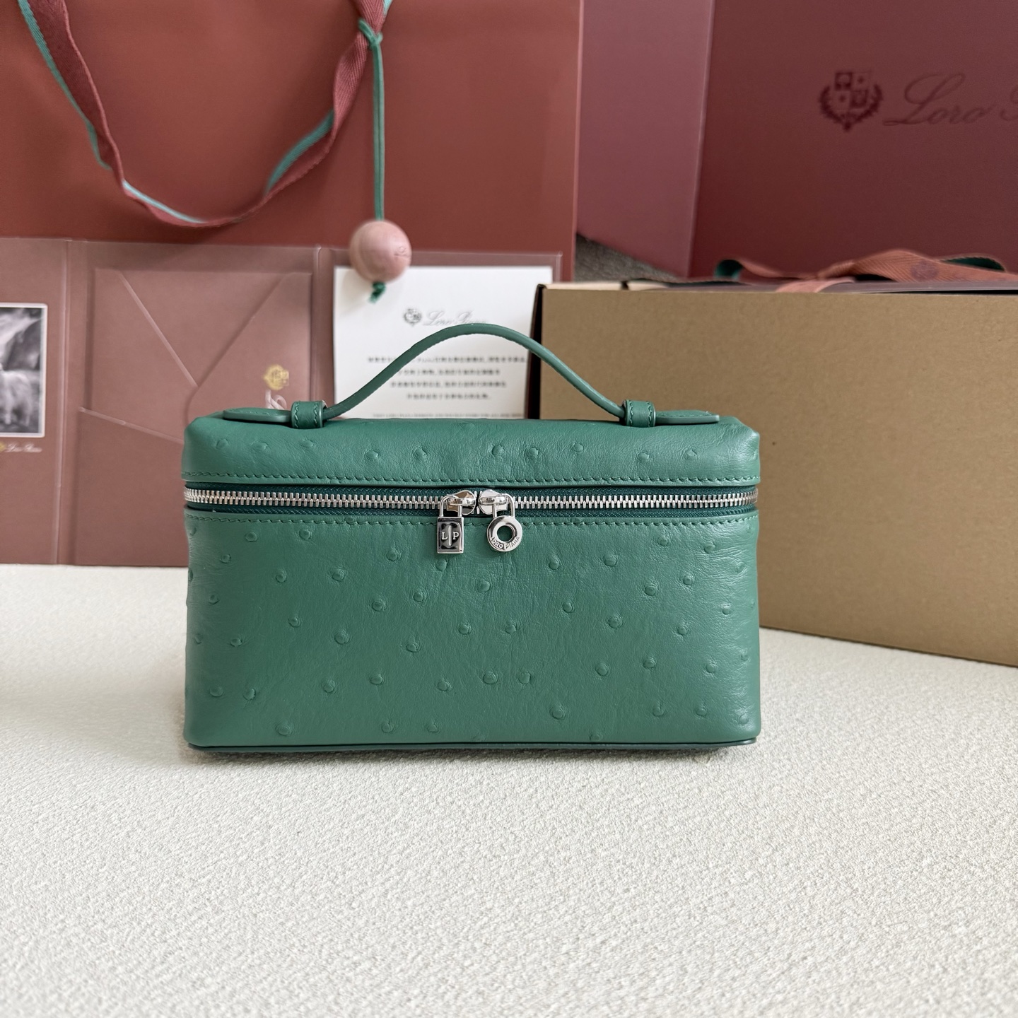 Loro Piana Extra Pocket L19 Ostrich Leather Color Whisper green