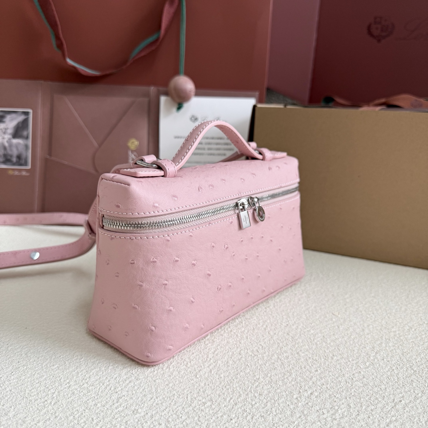Loro Piana Extra Pocket L19 Ostrich Leather Color Whisper pink