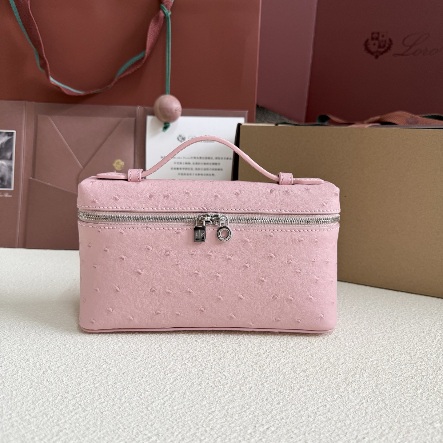 Loro Piana Extra Pocket L19 Ostrich Leather Color Whisper pink