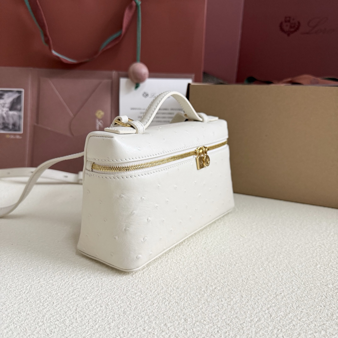 Loro Piana Extra Pocket L19 Ostrich Leather Color Whisper White