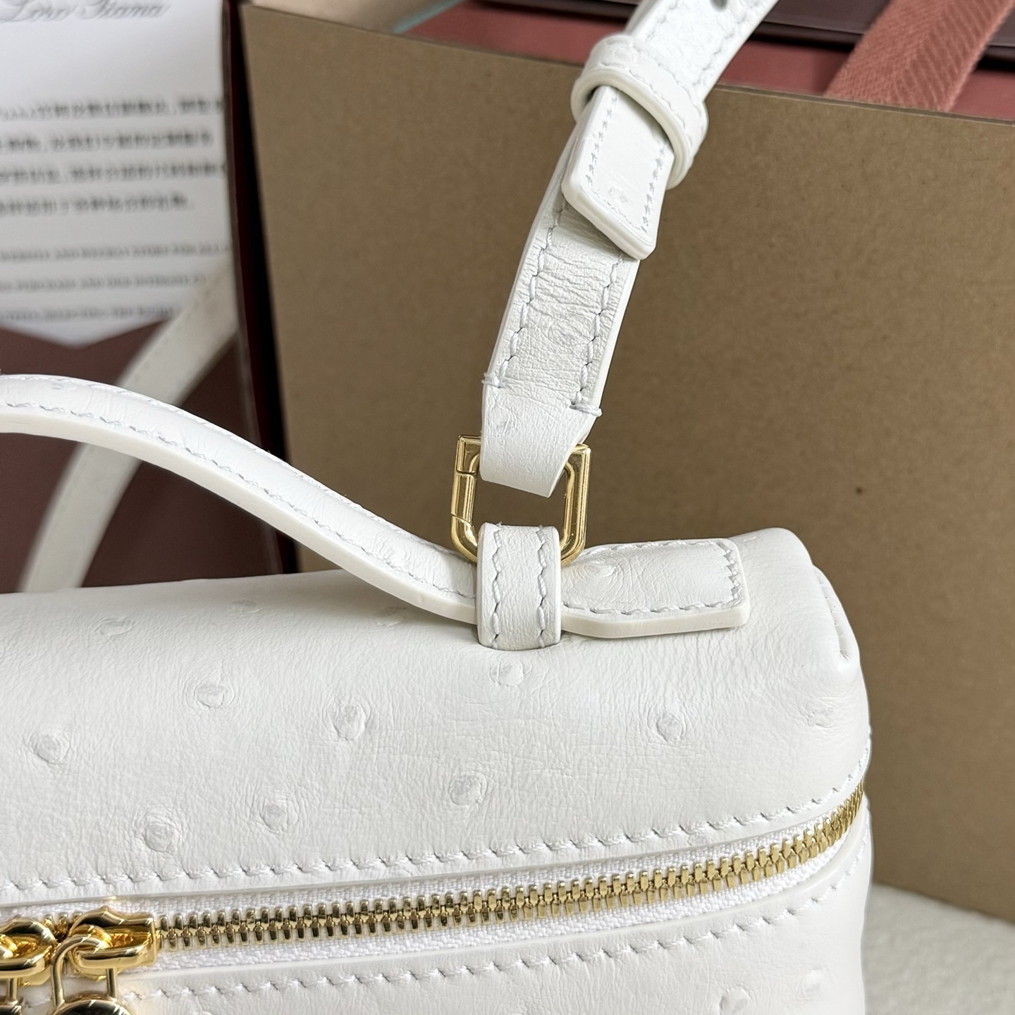 Loro Piana Extra Pocket L19 Ostrich Leather Color Whisper White