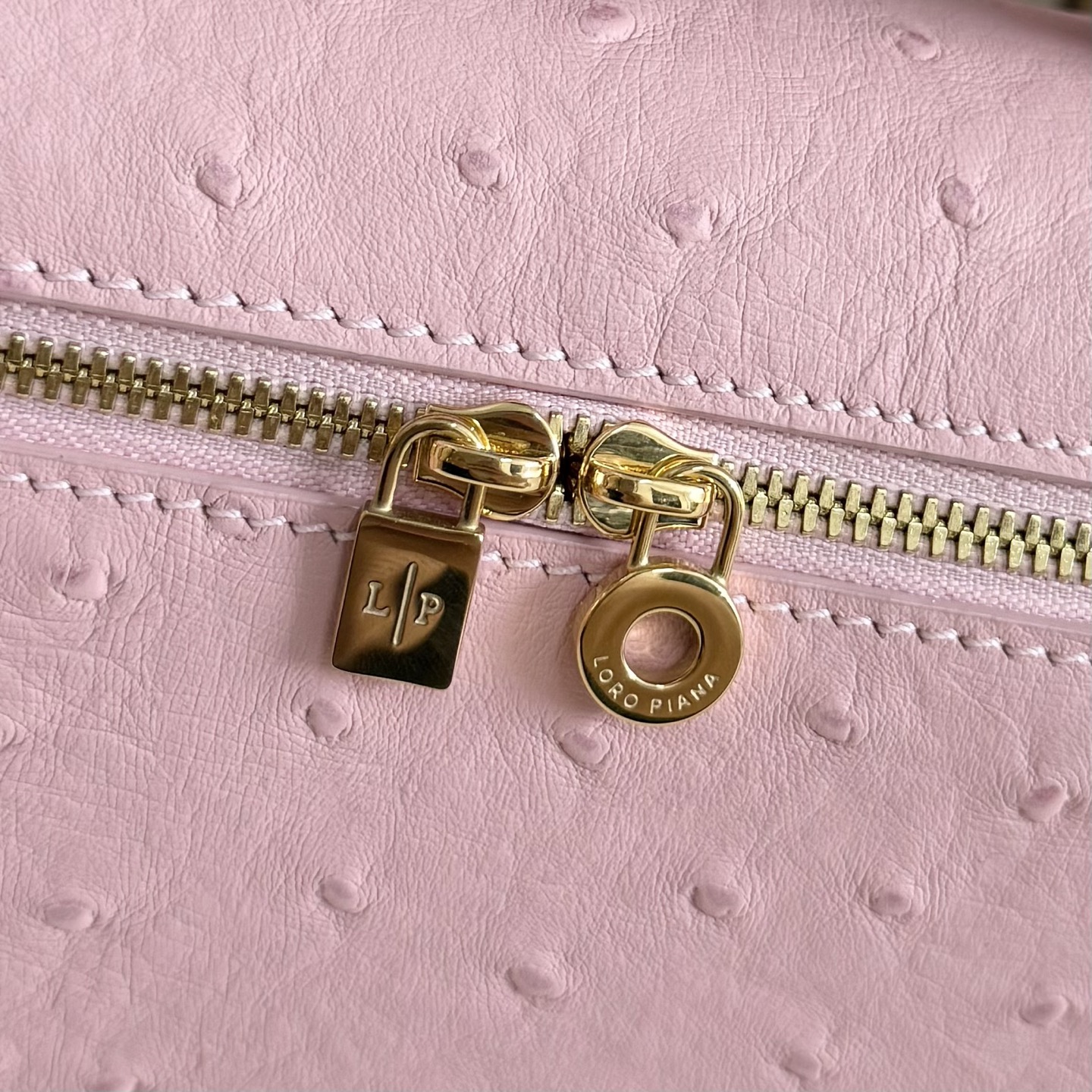 Loro Piana LP19 Extra Pocket in Pink Ostrich GHW Comes ...