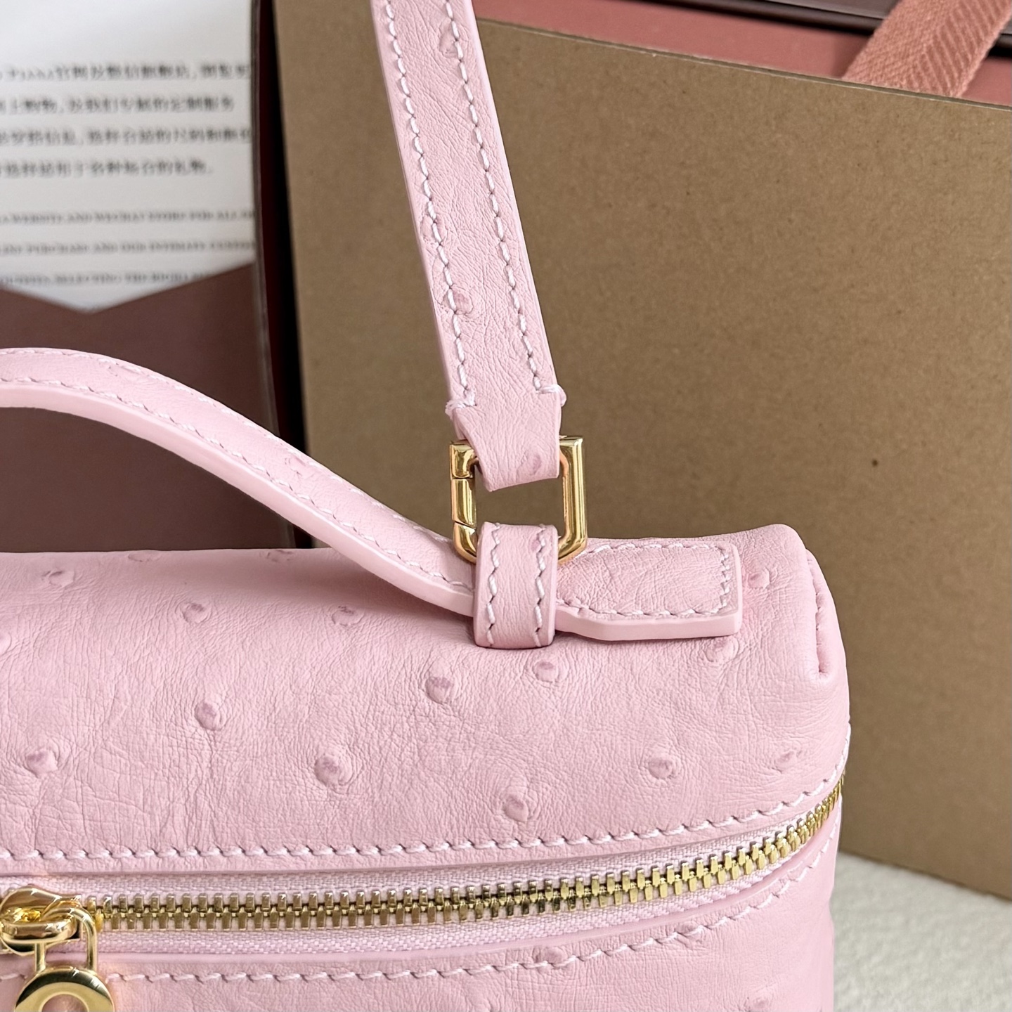 Loro Piana LP19 Extra Pocket in Pink Ostrich GHW Comes ...