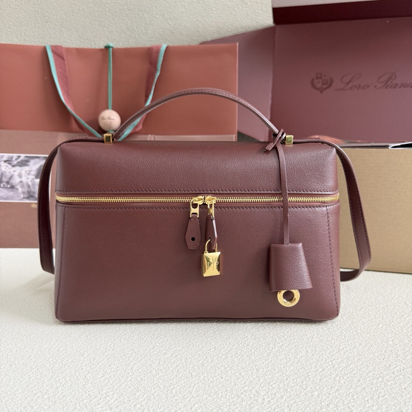 Loro PianaExtra Bag L27 Calfskin Smoked Caramel/Sun Gold