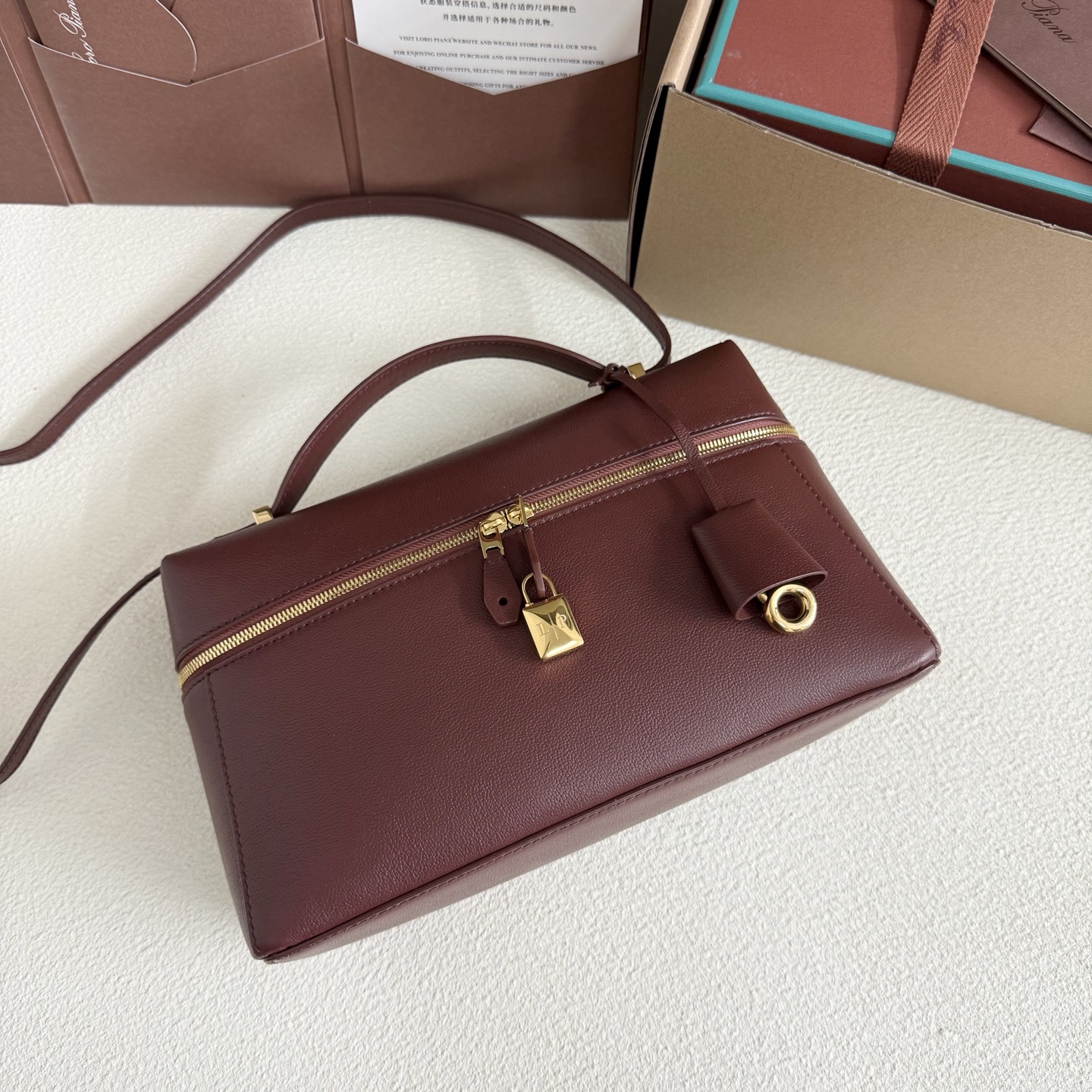 Loro PianaExtra Bag L27 Calfskin Smoked Caramel/Sun Gold