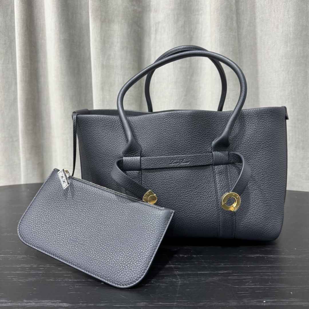 Loro Piana Ghiera Shopper Large Calfskin Blue Navy/Sun Gold | Loro Pian