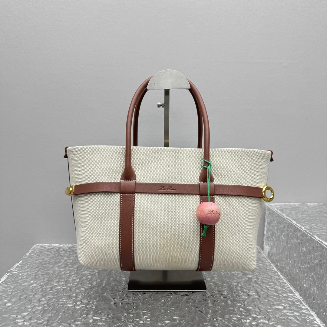 Loro Piana Small Ghiera Shopper Cotton, Linen Natural/Caramel