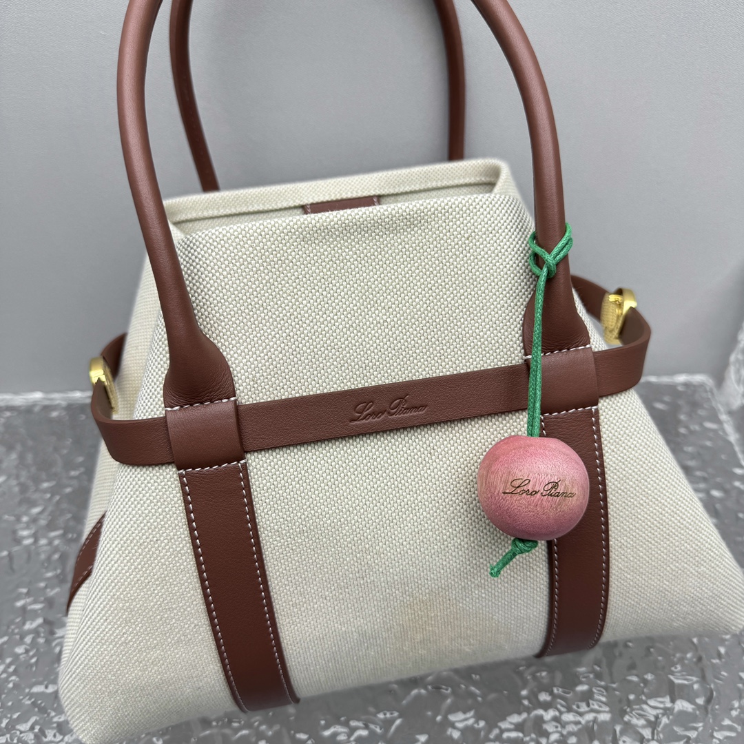 Loro Piana Small Ghiera Shopper Cotton, Linen Natural/Caramel