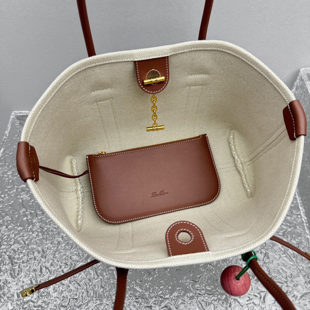 Loro Piana Small Ghiera Shopper Cotton, Linen Natural/Caramel